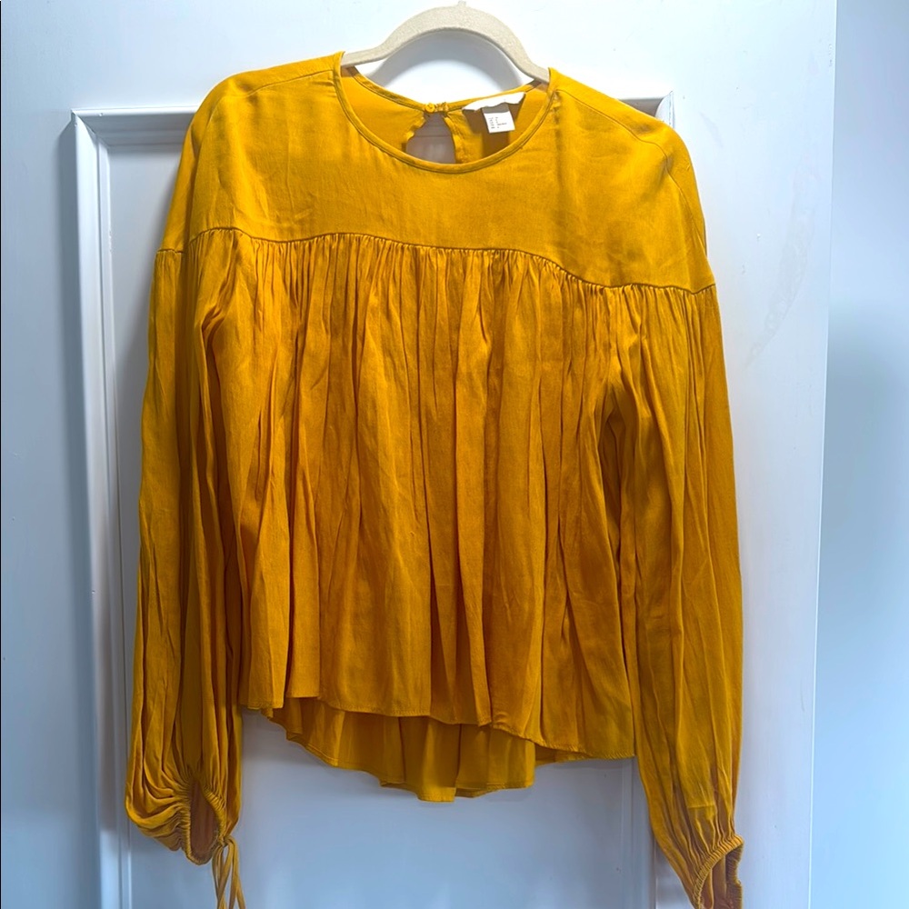 H&M Yellow Pleated Long Sleeve Blouse